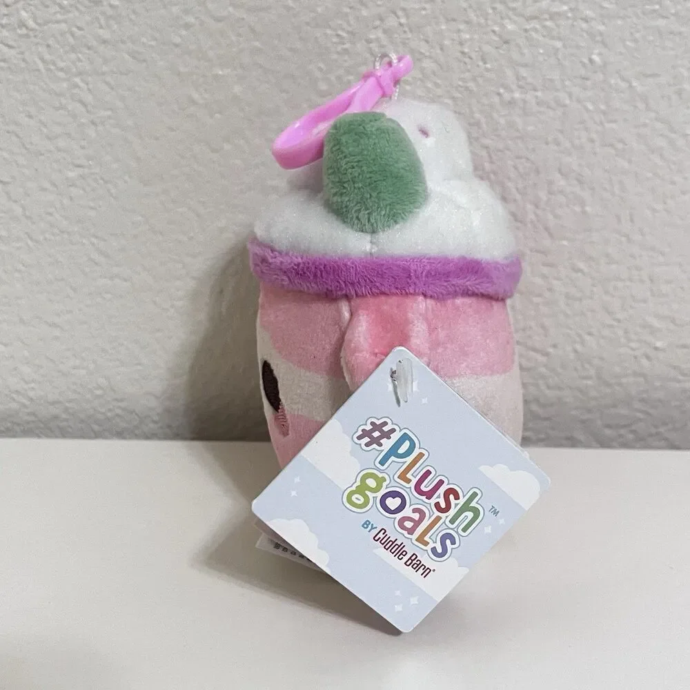 #Plush Goals By Cuddle Barn Strawberry Mooshake Cow Clip Mini Series 4.5